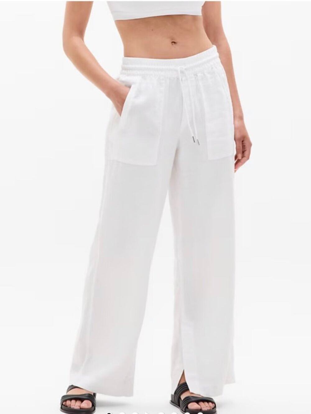 NWT Athleta Retreat Linen Wide Leg White Pants Drawstring Pull On